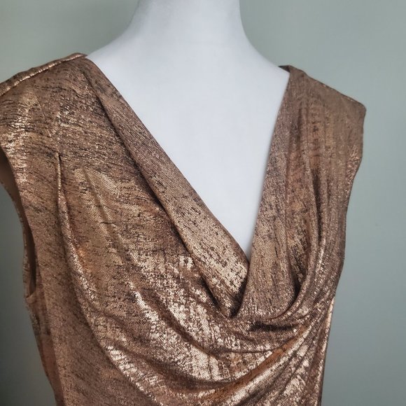 NWOT* Women's Ruched Party Dress Rose Gold Metallic & Black Cowl Neck Size 12 - Picture 5 of 12